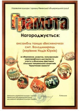 Обласний фестиваль хореографічного мистецтва сільських танцювальних колективів "Бурштинове намисто"
