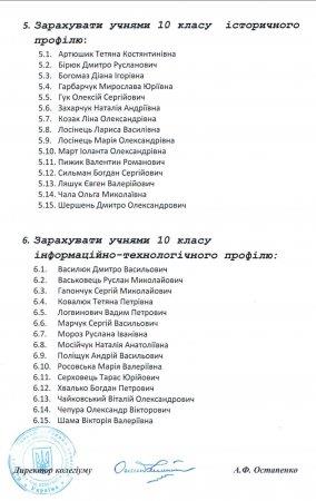 Списки учнів, рекомендованих до зарахування на навчання