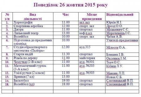 План роботи на осінні канікули