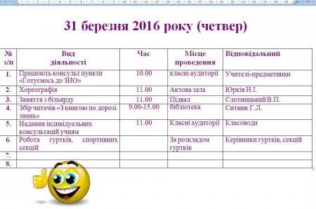 План роботи Володимирецького районного колегіуму на весняні канікули  2015-2016 н.рн.р.