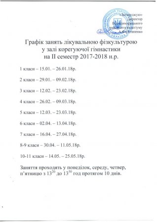 Графік занять лікувальною фізкультурою  