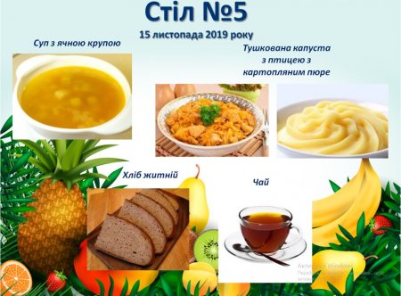 Дієтичне меню Стіл №5 на 15 листопада 2019 року