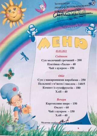 Меню на 03.03.2021 року