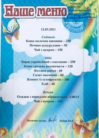 Наше меню на 12.03.20