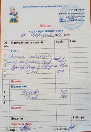 Меню на 18.03.2021 року для ГПД