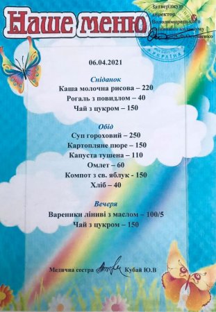 Меню на 06.04.2021 року