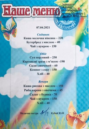 Меню на 07.04.2021 року