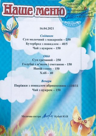 Меню на 16.04.2021 року