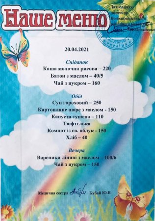 Меню на 20.04.2021 року