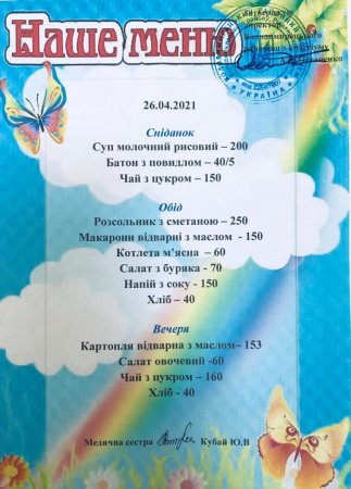 Меню на 26.04.2021 року