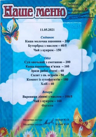 Меню на 11.05.2021 року 