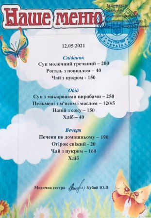 Меню на 12.05.2021 року