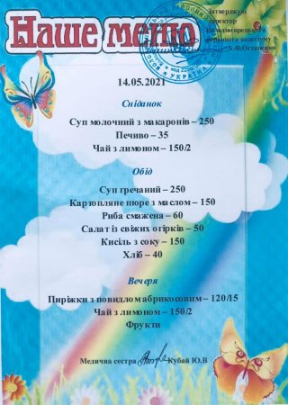Меню на 14.05.2021 року