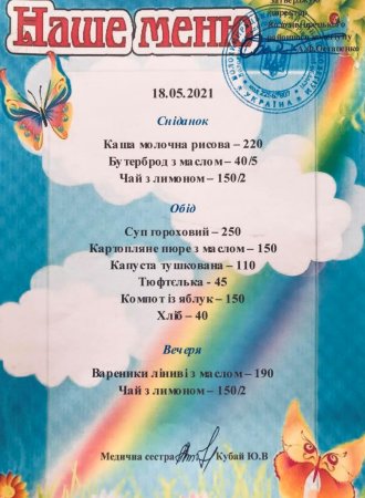 Меню на 18.05.2021 року