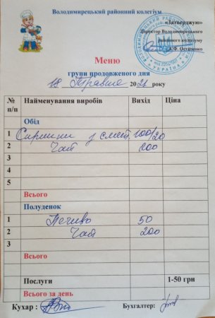 Меню для учнів ГПД на 19.05.2021 року