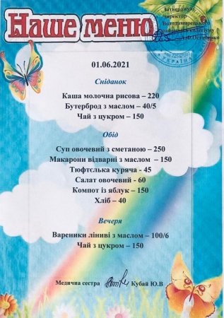 Меню на 01.06.2021 року