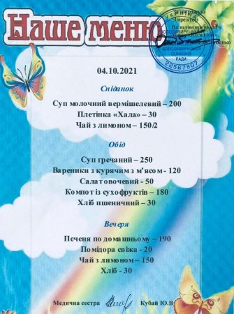 Меню на 04.10.2021 року