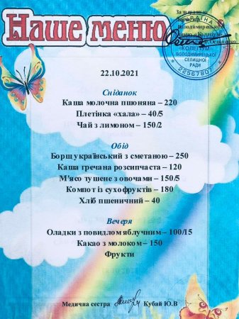 Меню на 22.10.2021 року