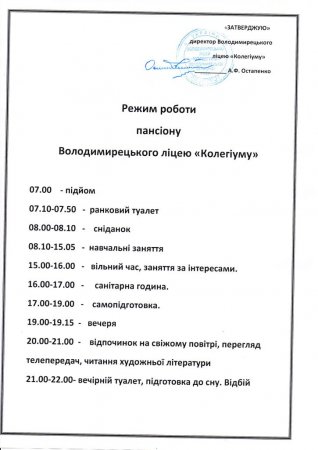 Режим роботи пансіону