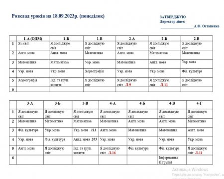 Розклад навчальних занять на 18.09.2023