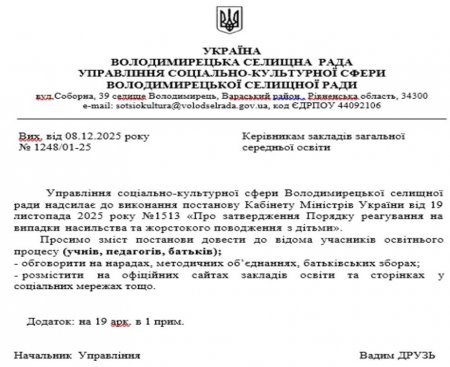 про затвердження порядку реагування на випадки насильства та жорстокого поводження з діми