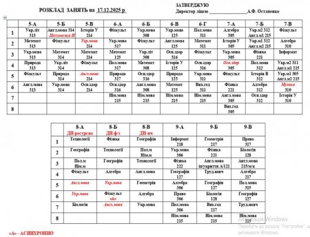 Розклад навчальних занять на 17.12.2025 року