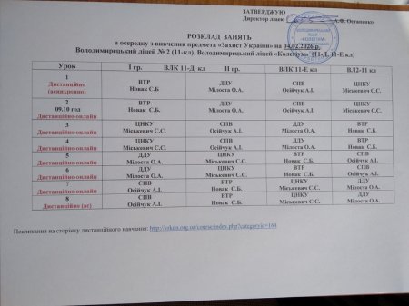 Розклад навчальних занять 1-11 класів на 04.02.26