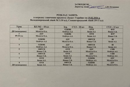 Розклад навчальних занять на 19.02.2026