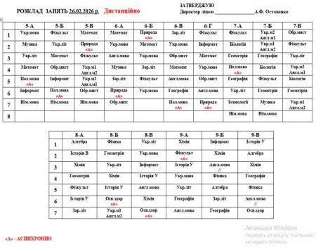 Розклад занять на 26.02.2026 р.