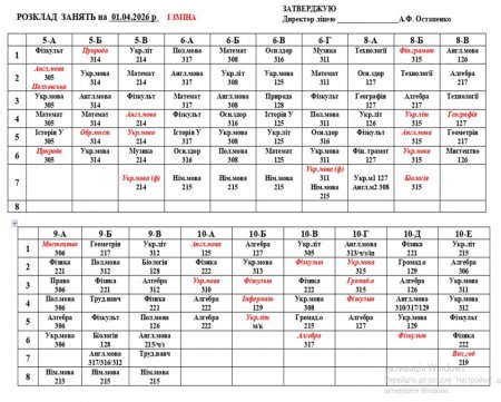 Розклад занять на 01.04.2026 року