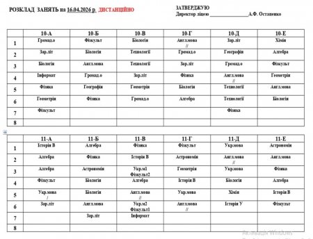 Розклад навчальних занять на 16.04.2026