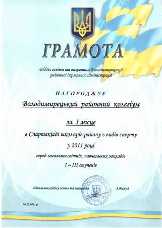 Грамота за І місце у Спартакіаді